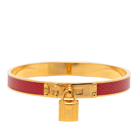 Hermes Jewelry - Pre-Loved Hermes Gold Plated Epsom Kelly Cadena Lock Bangle Bracelet